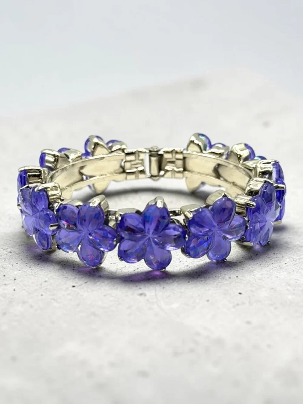 Purple Flower Hinged Bangle Bracelet